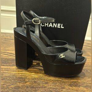 Chanel 24A Black Platform Sandals Sz 40